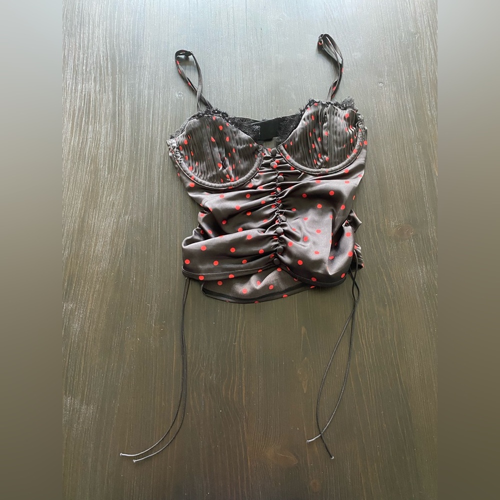 For love and lemons Victoria’s Secret satin black/red polka dot cinch top small